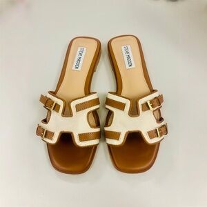 Steve Madden HALDIE natural linen slide sandals, women’s size 6
